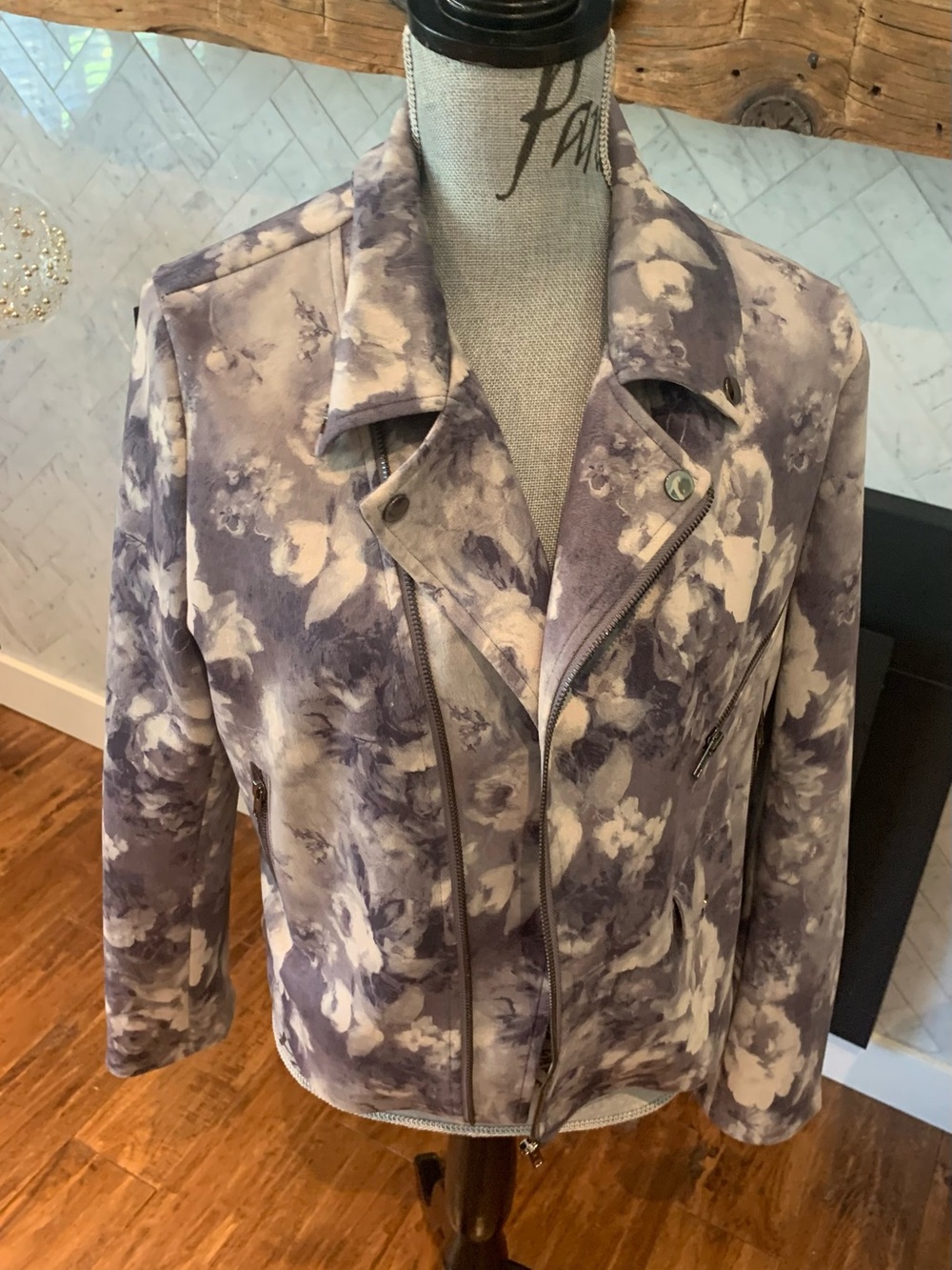 Floral Print Moto Jacket in Lavender Gray